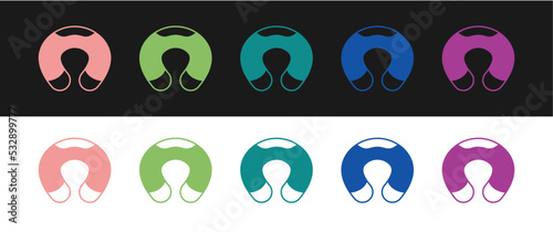 Set Travel neck pillow icon isolated on black and white background. Pillow U-shaped. Vector