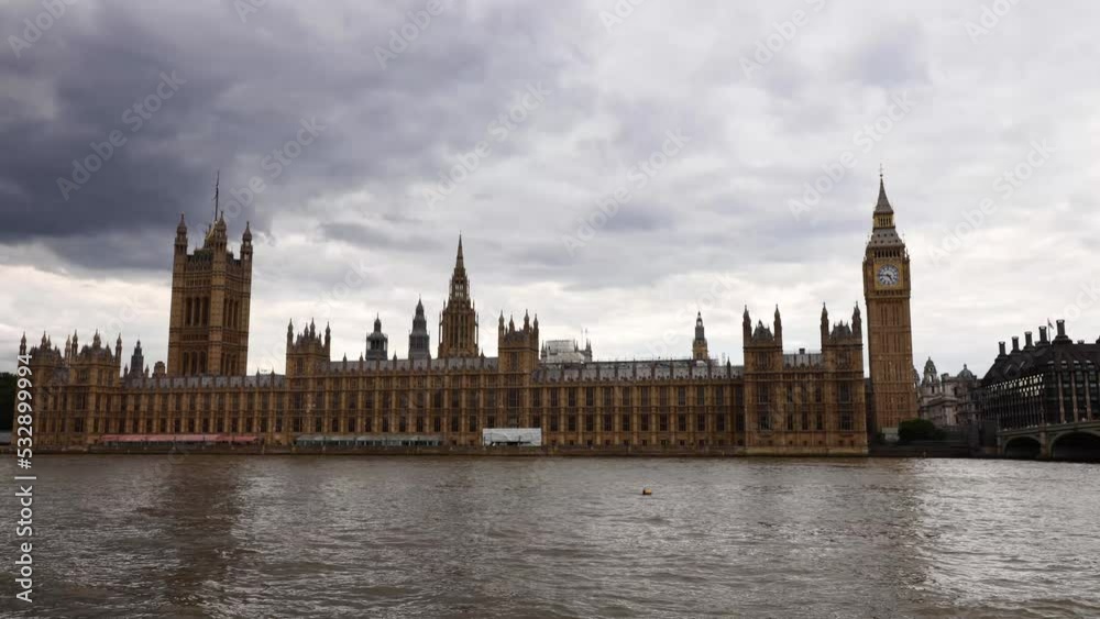 time lapse of Big Ben, Houses of Parliament, Westminster, Thames river, London, UK time lapse of Big Ben, Houses of Parliament, Westminster, Thames river, London, UK