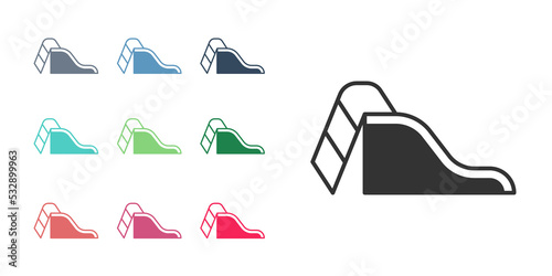 Black Slide playground icon isolated on white background. Childrens slide. Set icons colorful. Vector