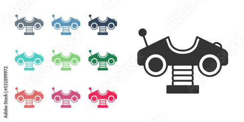 Black Swing car on the playground icon isolated on white background. Childrens carousel with car. Amusement icon. Set icons colorful. Vector