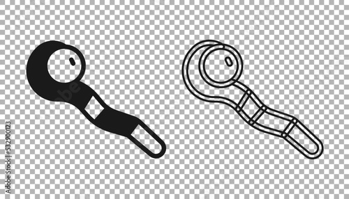 Black Magic staff icon isolated on transparent background. Magic wand, scepter, stick, rod. Vector