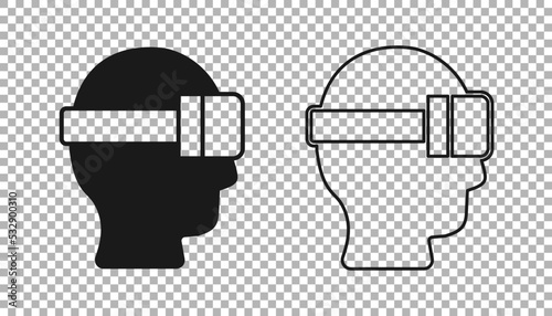 Black Virtual reality glasses icon isolated on transparent background. Stereoscopic 3d vr mask. Optical head mounted display. Vector