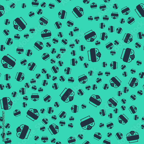 Black Chow mein on plate icon isolated seamless pattern on green background. Asian food. Vector