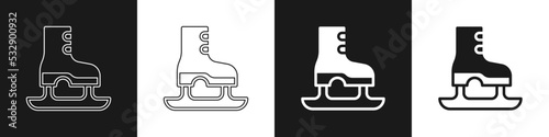Set Skates icon isolated on black and white background. Ice skate shoes icon. Sport boots with blades. Vector © Iryna