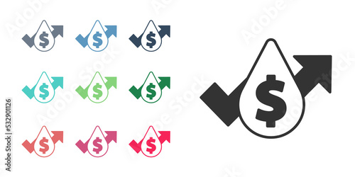 Black Oil price increase icon isolated on white background. Oil industry crisis concept. Set icons colorful. Vector