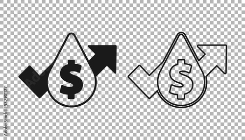 Black Oil price increase icon isolated on transparent background. Oil industry crisis concept. Vector