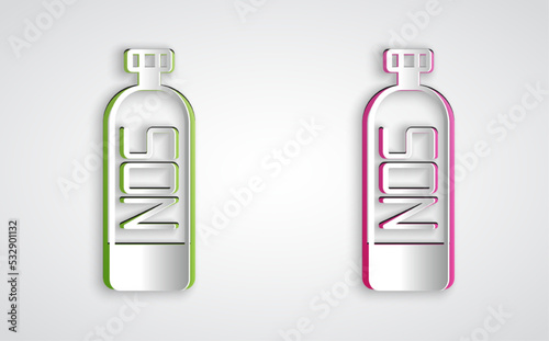 Paper cut Nitrous oxide icon isolated on grey background. Paper art style. Vector