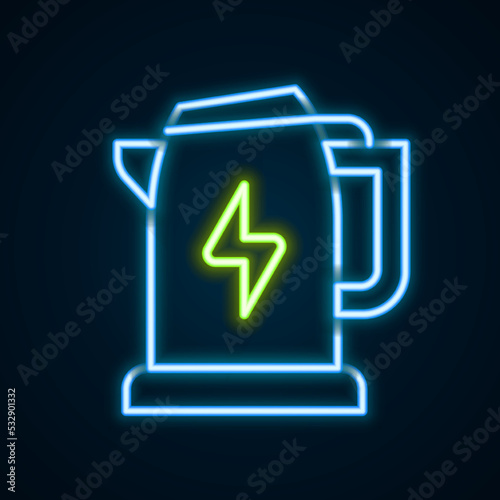 Glowing neon line Electric kettle icon isolated on black background. Teapot icon. Colorful outline concept. Vector