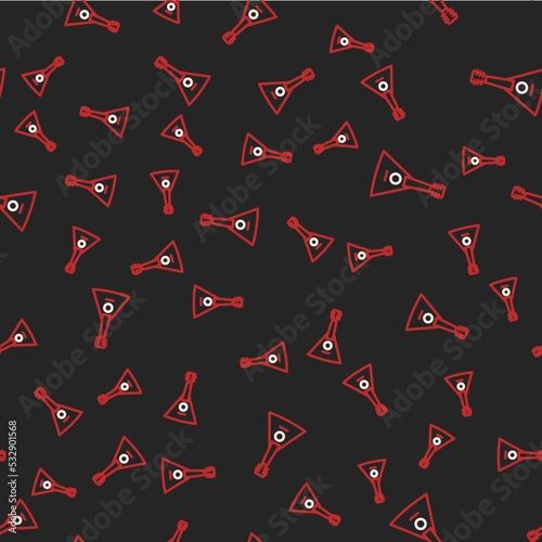 Line Musical instrument balalaika icon isolated seamless pattern on black background. Vector
