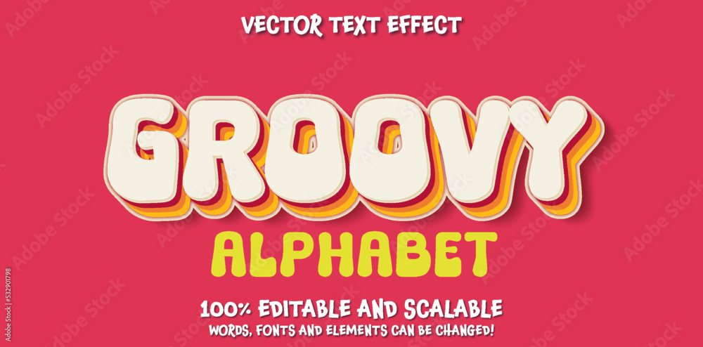 70s retro groovy alphabet  effect letters font and number, Typography decorative fonts vintage concept, Inspirational slogan print with hippie symbol for graphic tee t shirt logo, vector text effect