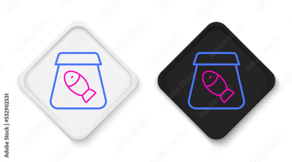 Line Online ordering and fast food delivery with fish icon isolated on white background. Colorful outline concept. Vector