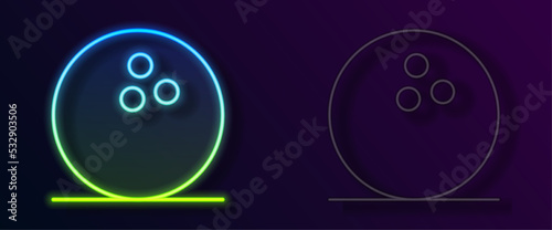 Glowing neon line Bowling ball icon isolated on black background. Sport equipment. Vector