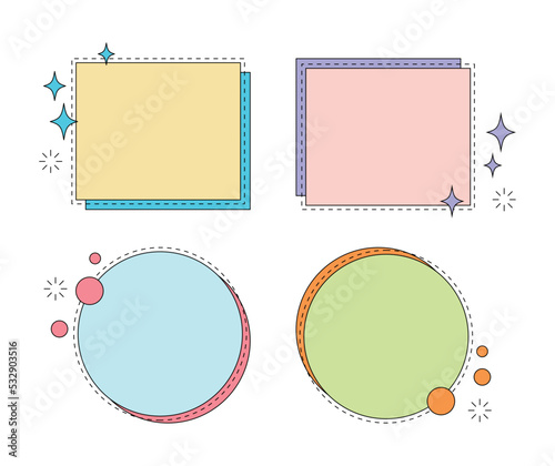Set of colorful, abstract shaped border frame designs. There is a blank space to use as a memo.