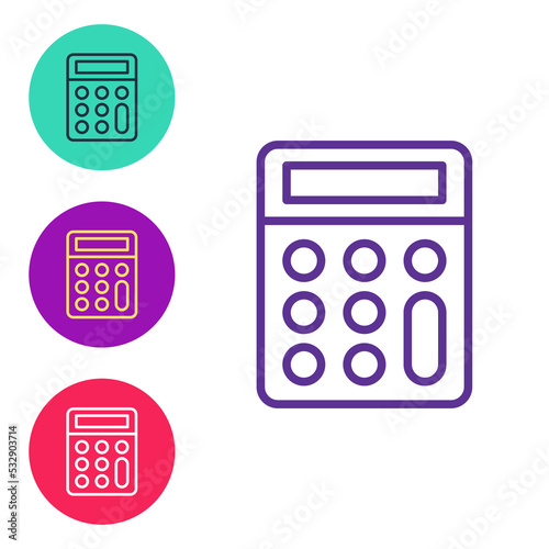 Set line Calculator icon isolated on white background. Accounting symbol. Business calculations mathematics education and finance. Set icons colorful. Vector