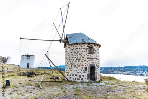 An old stone windmill in Bodrum, Turkey