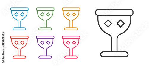 Set line Medieval goblet icon isolated on white background. Holy grail. Set icons colorful. Vector