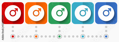 Male vector icons, infographic template, set of flat design symbols in 5 color options