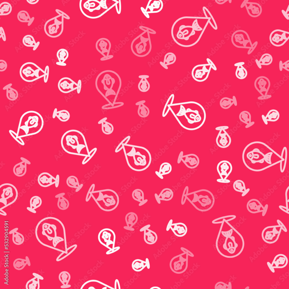 White line Location fishing icon isolated seamless pattern on red background. Fishing place. Vector