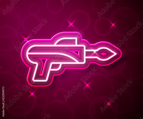Glowing neon line Fishing harpoon icon isolated on red background. Fishery manufacturers for catching fish under water. Diving underwater equipment. Vector