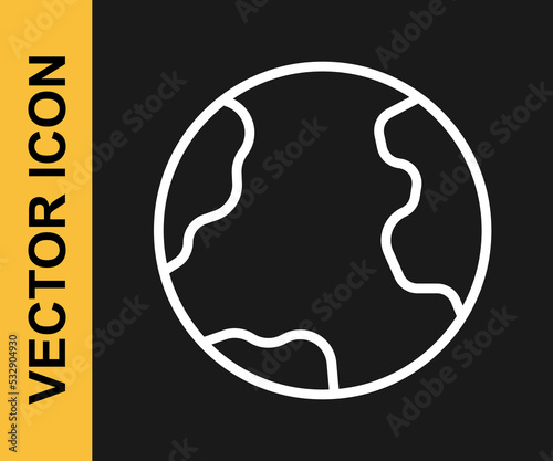 White line Earth globe icon isolated on black background. World or Earth sign. Global internet symbol. Geometric shapes. Vector © Iryna