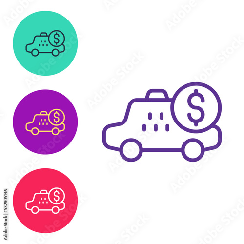 Set line Taximeter device icon isolated on white background. Measurement appliance for passenger fare in taxi car. Set icons colorful. Vector