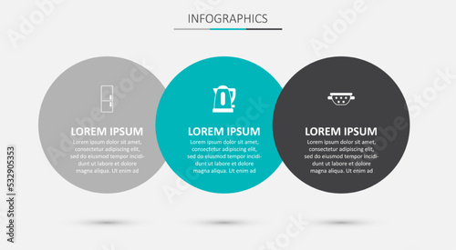 Set Electric kettle, Refrigerator and Kitchen colander. Business infographic template. Vector