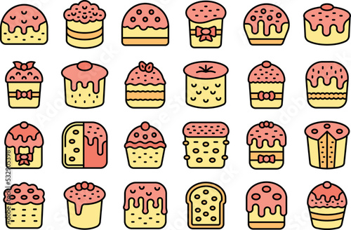 Panettone icons set outline vector. Bake bread. Food bakery thin line color flat on white