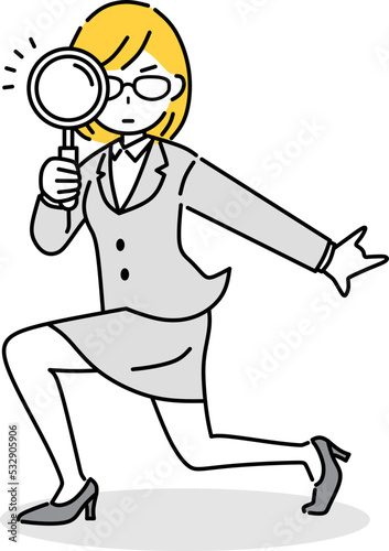 Wallpaper Mural 虫眼鏡を持つビジネスウーマンのイラスト Torontodigital.ca