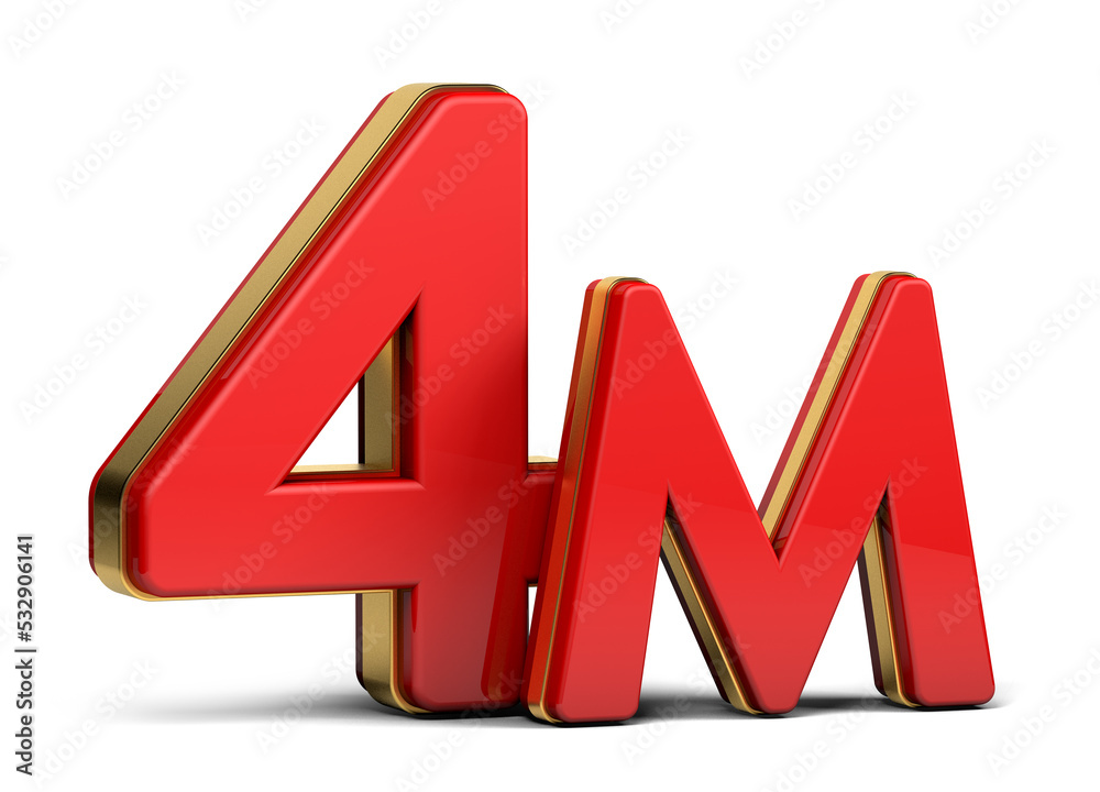 3d red and golden 4M isolated on background. 3d illustration. 3d red and golden 4M isolated on background. 3d illustration.