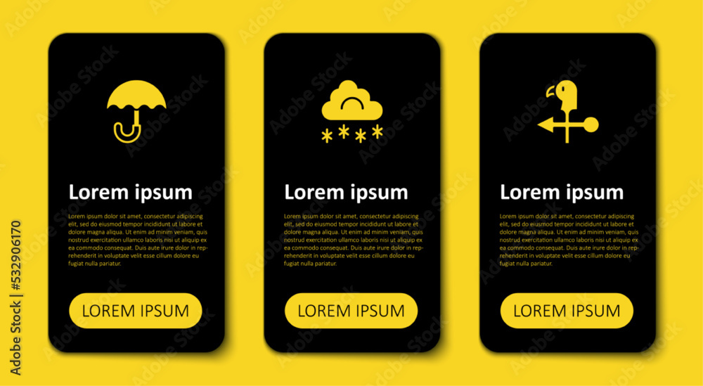 Fototapeta premium Set Rooster weather vane, Cloud with snow and Umbrella. Business infographic template. Vector