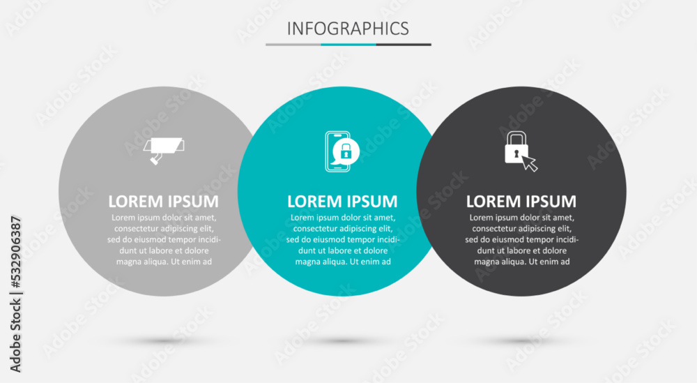 Fototapeta premium Set Mobile with closed padlock, Security camera and Lock. Business infographic template. Vector