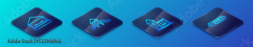 Set Isometric line Swing for kids, Sandbox with sand, Education logic game and Slide playground icon. Vector