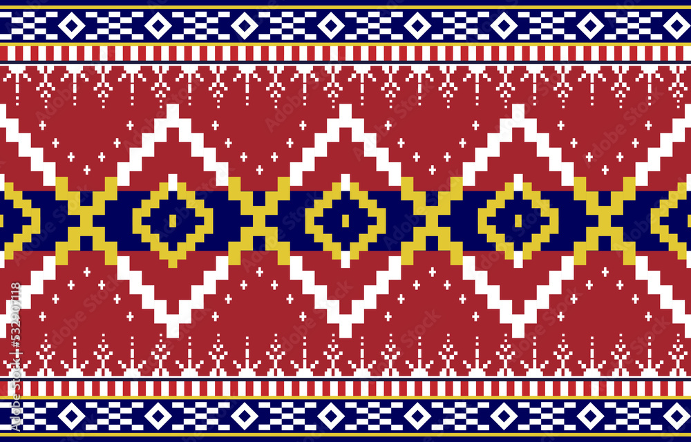 Geometric ethnic oriental pattern traditional Design for background, carpet, wallpaper, clothing, wrapping, Batik, fabric, Embroidery style Vector illustration.