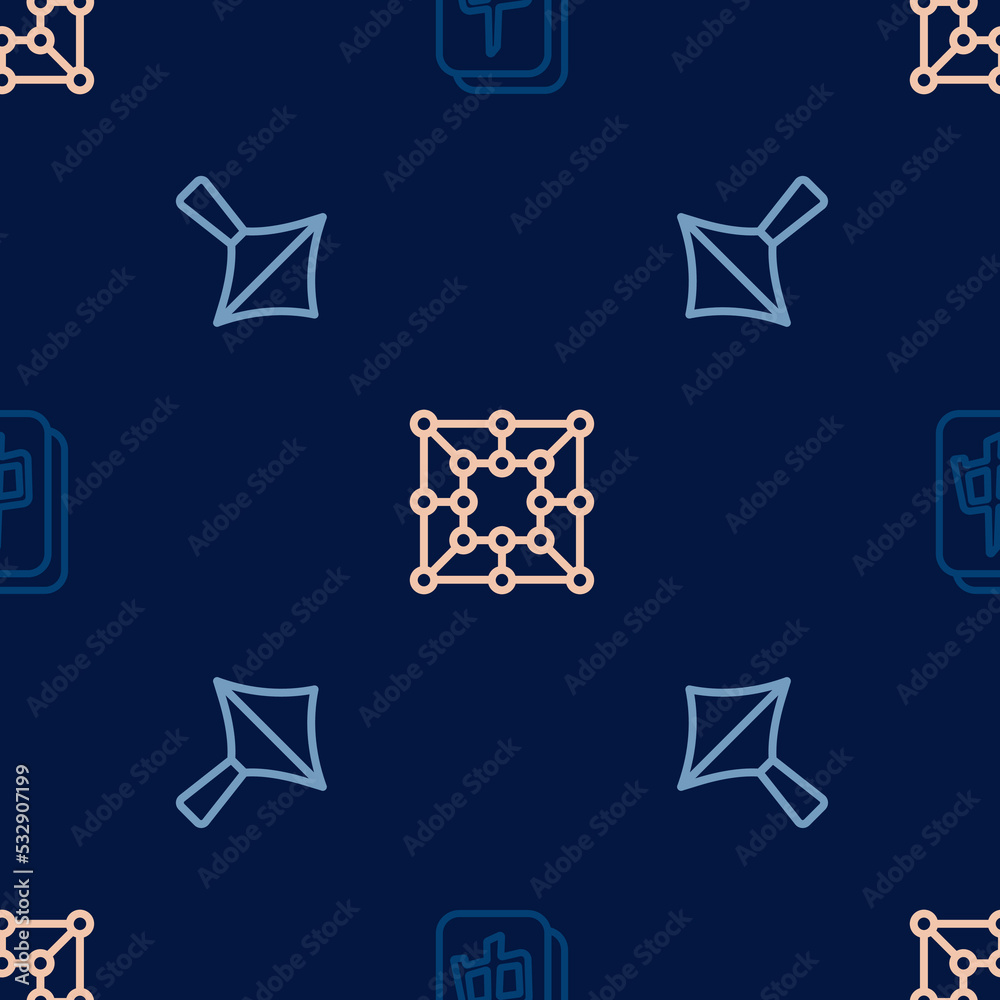 Set line Mahjong pieces, Whirligig toy and Board game on seamless pattern. Vector Set line Mahjong pieces, Whirligig toy and Board game on seamless pattern. Vector