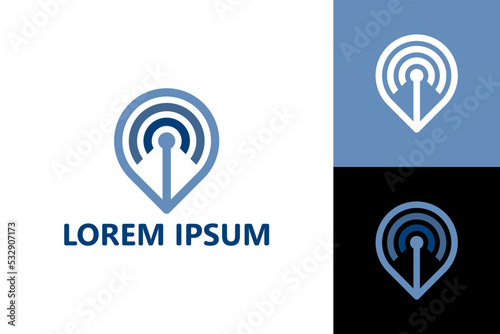 Pin tower signal logo template design vector