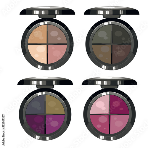 Makeup eye shadow isolated, eue shadow case with mirror top view for beauty salon, beauty blogger,  fashion and lifestyle	

