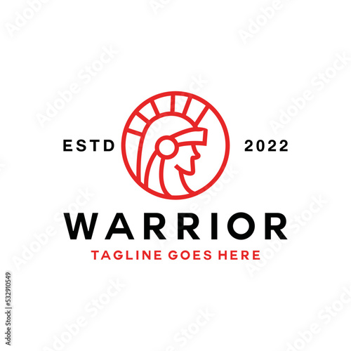 Monoline Spartan Warrior Logo vector design graphic for badge emblem