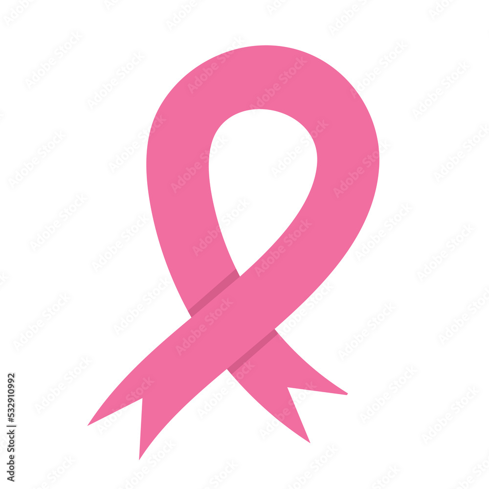 Simple minimalist Breast Cancer Awareness Month symbol - pink ribbon. Clip art element for banner, poster, invitation design. Vector illustration isolated on white background