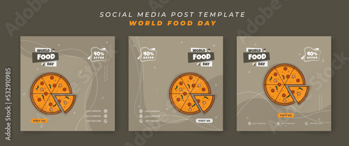Set of social media post template with sliced pizza in cartoon design for food day design