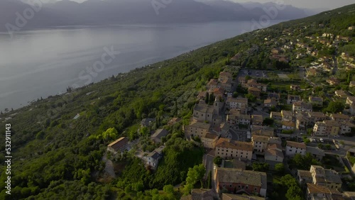 City located on the shores of Lake Garda, Italy. Filming from the drone during the summer. Malcesine, Garda, Lasize, Desenzano, Pesciera, Limone sul Garda. photo