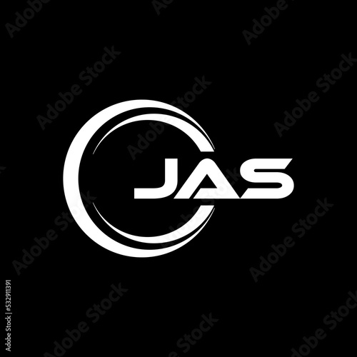 JAS letter logo design with black background in illustrator, cube logo, vector logo, modern alphabet font overlap style. calligraphy designs for logo, Poster, Invitation, etc.