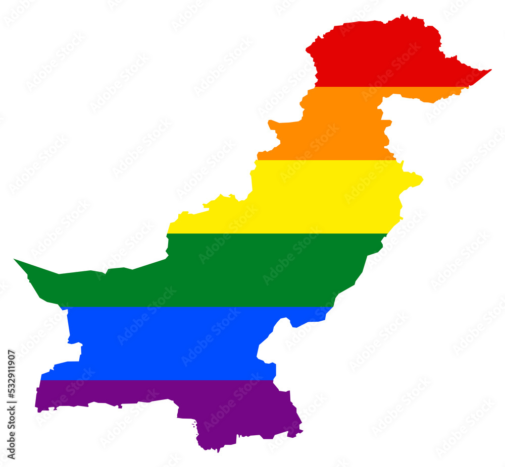 Pakistan map with pride rainbow LGBT flag colors Pakistan map with pride rainbow LGBT flag colors