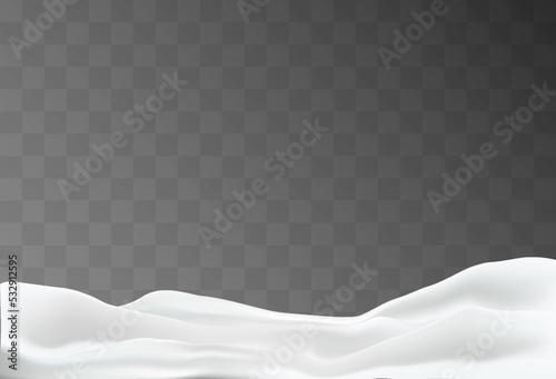 	
Snowdrift snow mound wavy surface closeup realistic image against dark transparent background vector illustration