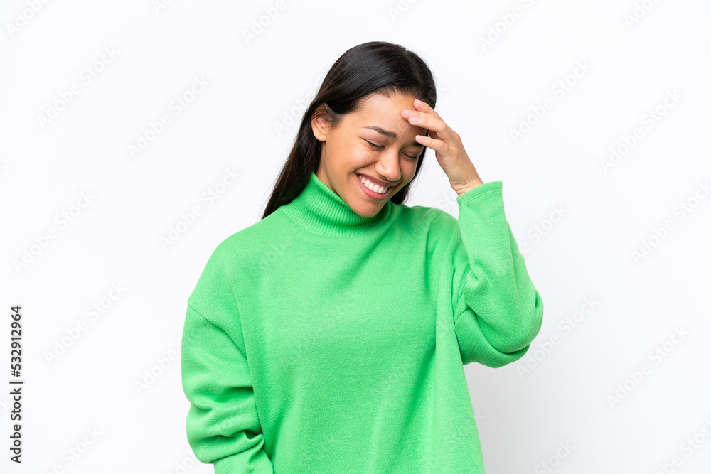 Young Colombian woman isolated on white background laughing Young Colombian woman isolated on white background laughing