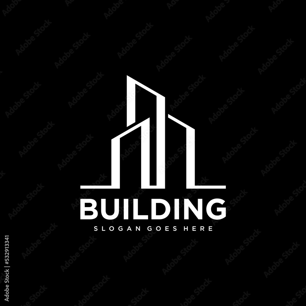 Building construction business logo on black background. Geometric line logo. vector template