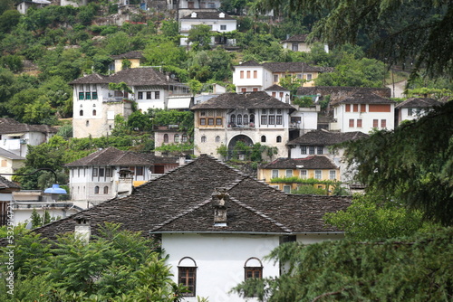 The typical storical buildings in old town of Gjirokaster, Albania. photo