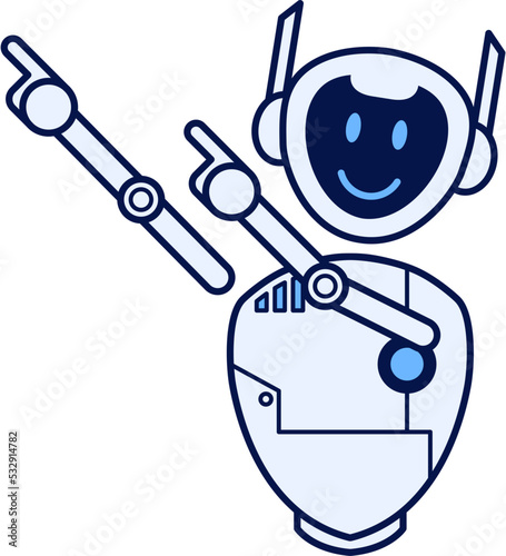 Robot character with pointing up gesture
