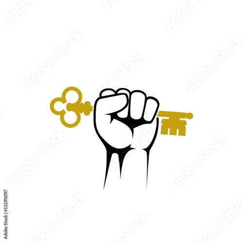 Hand holding house key icon isolated on white background