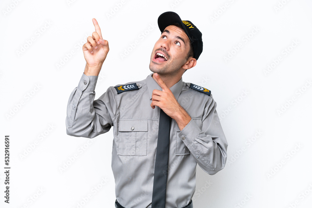 Young safeguard man over isolated white background pointing with the index finger a great idea Young safeguard man over isolated white background pointing with the index finger a great idea