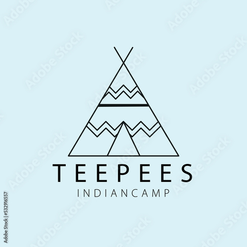 teepees indian camp sword line art logo, icon and symbol, vector illustration design